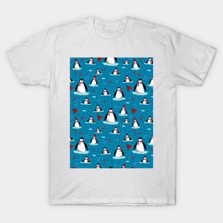 it's cold outside penguins seamless pattern navy T-Shirt